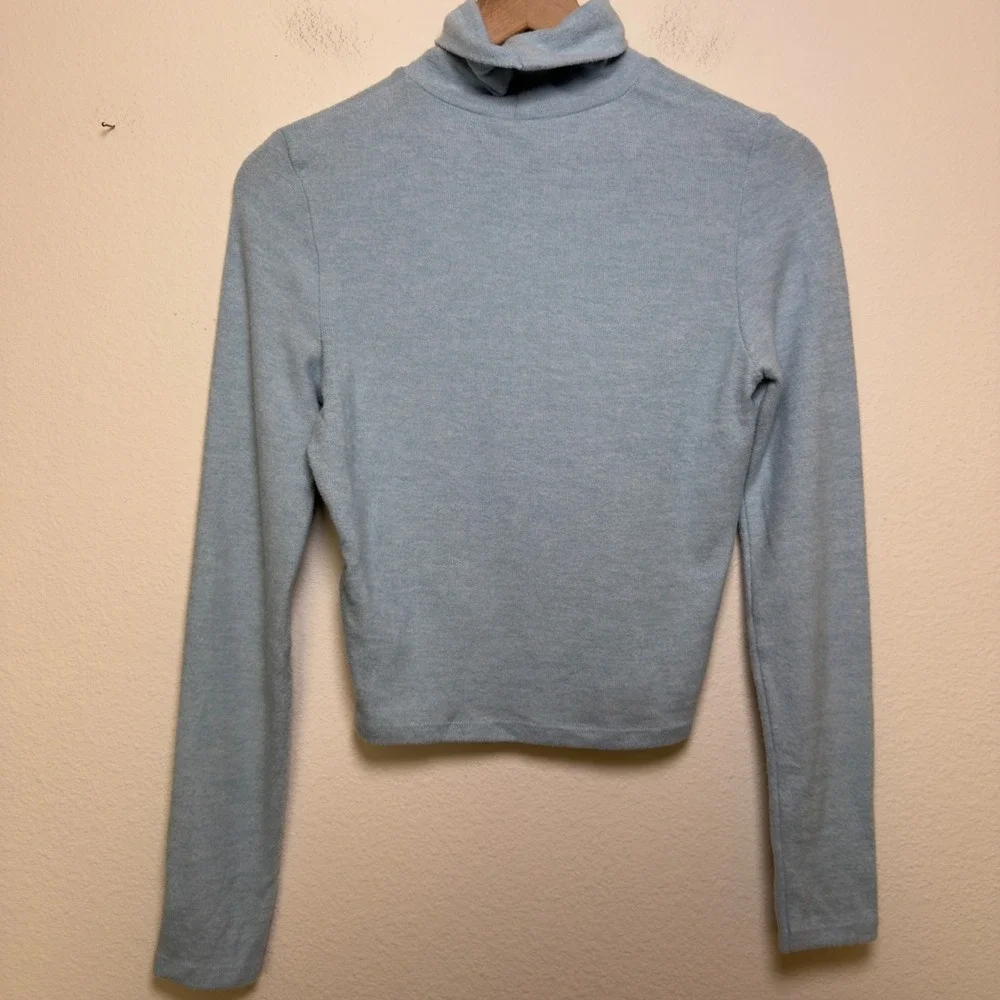 By Anthropologie Women Light Blue Turtleneck Knit‎ Top XS Preppy Coquette